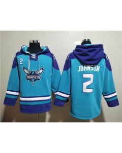 Men's Charlotte Hornets #2 Larry Johnson Aqua Lace-Up Pullover Hoodie