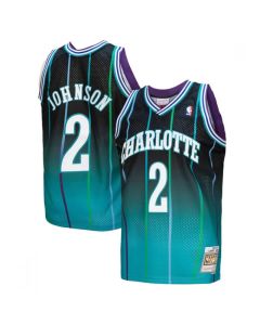 Men's Charlotte Hornets #2 Larry Johnson Teal/Black Throwback Stitched Jersey