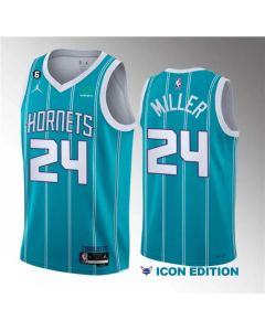 Men's Charlotte Hornets #24 Brandon Miller Teal 2022/23 Draft Icon Edition With NO.6 Patch Stitched Basketball Jersey