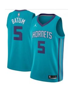 Men's Charlotte Hornets #5 Nicolas Batum Teal Icon Edition Swingman Stitched Jersey