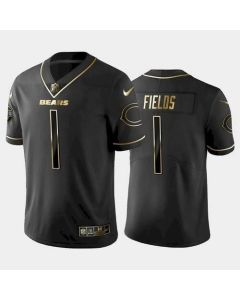 Men's Chicago Bears #1 Justin Fields Black golden edition Stitched Jersey
