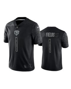 Men's Chicago Bears #1 Justin Fields Black Reflective Limited Stitched Football Jersey