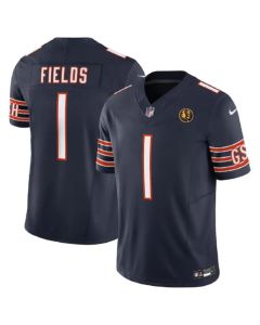 Men's Chicago Bears #1 Justin Fields Navy 2023 F.U.S.E. With John Madden Patch Vapor Limited Stitched Football Jersey