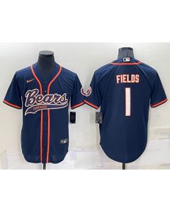Men's Chicago Bears #1 Justin Fields Navy Cool Base Stitched Baseball Jersey