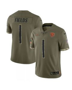 Men's Chicago Bears #1 Justin Fields Olive 2022 Salute To Service Limited Stitched Jersey