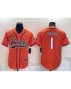 Men's Chicago Bears #1 Justin Fields Orange Cool Base Stitched Baseball Jersey