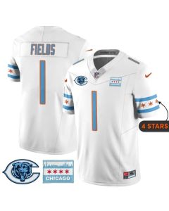 Men's Chicago Bears #1 Justin Fields White City Edition With Chicago Flag Vapor F.U.S.E. Untouchable Limited Jersey (White)