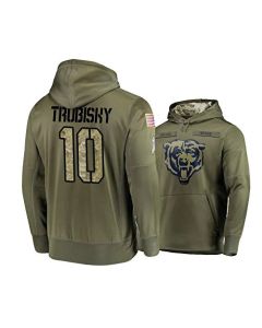Men's Chicago Bears #10 Trubisky 2019 Olive Salute To Service Sideline Therma Performance Pullover Hoodie