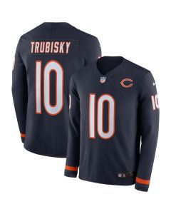 Men's Chicago Bears #10 Trubisky Navy Therma Long Sleeve Stitched NFL Jersey