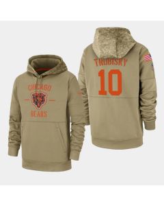Men's Chicago Bears #10 Trubisky Tan 2019 Salute to Service Sideline Therma Pullover Hoodie