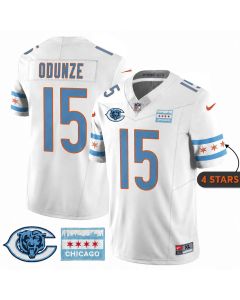 Men's Chicago Bears #15 Rome Odunze White City Edition With Chicago Flag Vapor F.U.S.E. Untouchable Limited Jersey (White)