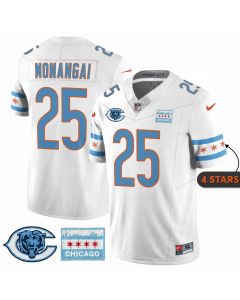 Men's Chicago Bears #25 Kyle Monangai White City Edition With Chicago Flag Vapor F.U.S.E. Untouchable Limited Jersey (White)