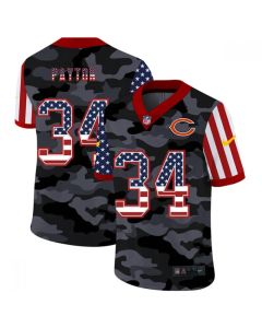 Men's Chicago Bears #34 Walter Payton 2020 Camo USA Flag Limited Stitched Jersey