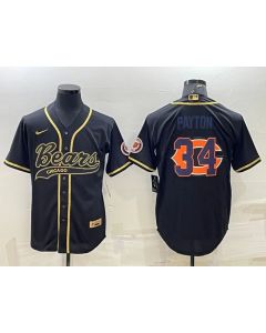 Men's Chicago Bears #34 Walter Payton Black Gold Team Big Logo With Patch Cool Base Stitched Baseball Jersey
