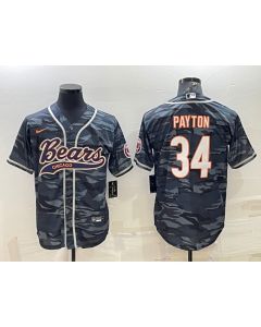 Men's Chicago Bears #34 Walter Payton Grey Camo With Patch Cool Base Stitched Baseball Jersey 001