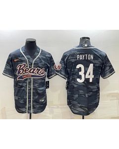 Men's Chicago Bears #34 Walter Payton Grey Camo With Patch Cool Base Stitched Baseball Jersey 002