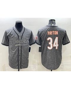 Men's Chicago Bears #34 Walter Payton Grey With Patch Cool Base Stitched Baseball Jersey
