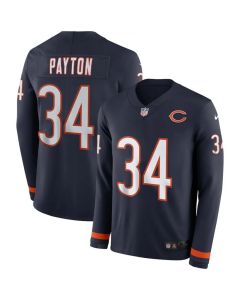 Men's Chicago Bears #34 Walter Payton Navy Therma Long Sleeve Stitched NFL Jersey