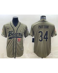 Men's Chicago Bears #34 Walter Payton Olive 2022 Salute To Service Cool Base Stitched Baseball Jersey