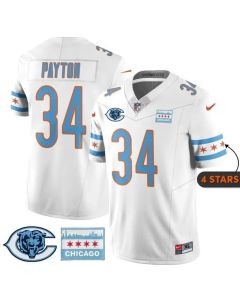 Men's Chicago Bears #34 Walter Payton White City Edition With Chicago Flag Vapor F.U.S.E. Untouchable Limited Jersey (White)