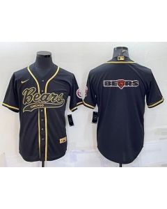 Men's Chicago Bears Black Gold Team Big Logo With Patch Cool Base Stitched Baseball Jersey