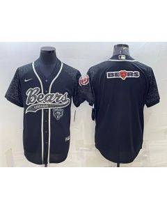 Men's Chicago Bears Black Reflective Team Big Logo With Patch Cool Base Stitched Baseball Jersey