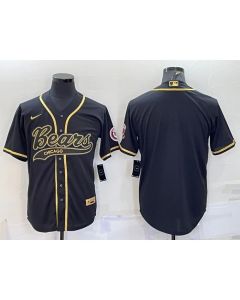 Men's Chicago Bears Blank Black Gold With Patch Cool Base Stitched Baseball Jersey