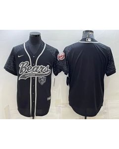 Men's Chicago Bears Blank Black Reflective With Patch Cool Base Stitched Baseball Jersey