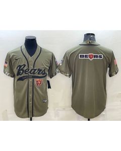 Men's Chicago Bears Olive 2022 Salute To Service Team Big Logo Cool Base Stitched Baseball Jersey 001