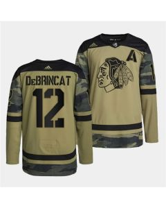 Men's Chicago Blackhawks #12 Alex DeBrincat 2022 Camo Military Appreciation Night White Stitched Jersey
