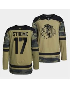 Men's Chicago Blackhawks #17 Dylan Strome 2022 Camo Military Appreciation Night White Stitched Jersey