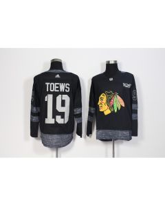 Men's Chicago Blackhawks #19 Jonathan Toews Black 1917-2017 100th Anniversary Stitched NHL Jersey