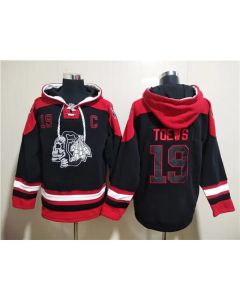 Men's Chicago Blackhawks #19 Jonathan Toews Black Ageless Must-Have Lace-Up Pullover Hoodie