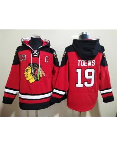 Men's Chicago Blackhawks #19 Jonathan Toews Red Ageless Must-Have Lace-Up Pullover Hoodie