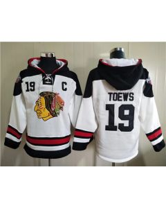 Men's Chicago Blackhawks #19 Jonathan Toews White Ageless Must-Have Lace-Up Pullover Hoodie