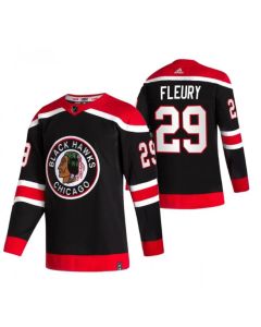 Men's Chicago Blackhawks #29 Marc-Andre Fleury 2020-21 Black Reverse Retro Stitched Jersey