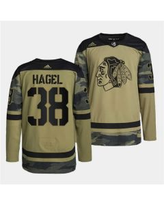 Men's Chicago Blackhawks #38 Brandon Hagel 2022 Camo Military Appreciation Night White Stitched Jersey