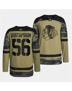 Men's Chicago Blackhawks #56 Erik Gustafsson 2022 Camo Military Appreciation Night White Stitched Jersey