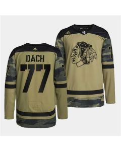 Men's Chicago Blackhawks #77 Kirby Dach 2022 Camo Military Appreciation Night White Stitched Jersey