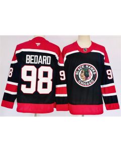 Men's Chicago Blackhawks #98 Connor Bedard Black 2024-25 Stitched Hockey Jersey