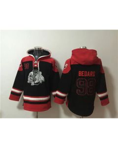Men's Chicago Blackhawks #98 Connor Bedard Black Lace-Up Pullover Hoodie