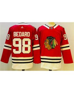 Men's Chicago Blackhawks #98 Connor Bedard Red Black Stitched Jersey