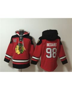 Men's Chicago Blackhawks #98 Connor Bedard Red Lace-Up Pullover Hoodie