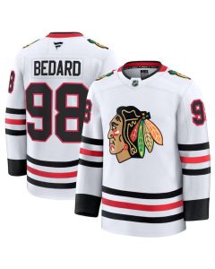 Men's Chicago Blackhawks #98 Connor Bedard White 2024-25 Away Stitched Hockey Jersey