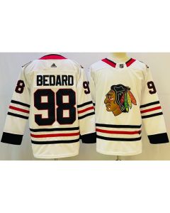 Men's Chicago Blackhawks #98 Connor Bedard White Black Stitched Jersey
