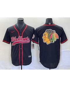 Men's Chicago Blackhawks Black Team Big Logo Cool Base Stitched Baseball Jersey