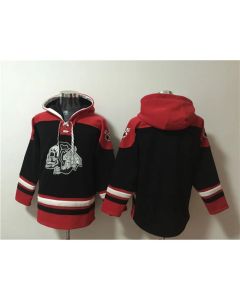 Men's Chicago Blackhawks Blank Black Lace-Up Pullover Hoodie
