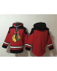 Men's Chicago Blackhawks Blank Red Lace-Up Pullover Hoodie