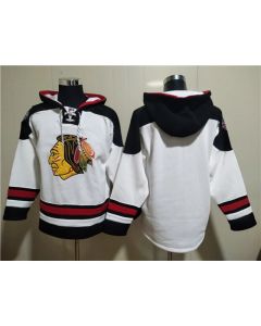 Men's Chicago Blackhawks Blank White Ageless Must-Have Lace-Up Pullover Hoodie