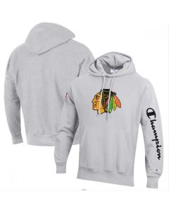 Men's Chicago Blackhawks Champion Heathered Gray Reverse Weave Pullover Hoodie